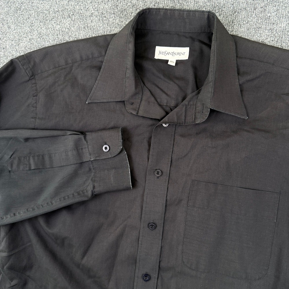 Vintage Yves Saint Laurent Shirt Mens 16.5-35 Large Black Long Sleeve Button Up